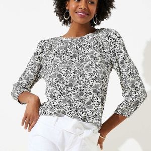 NWT Loft Floral lacy cutout mixed media top